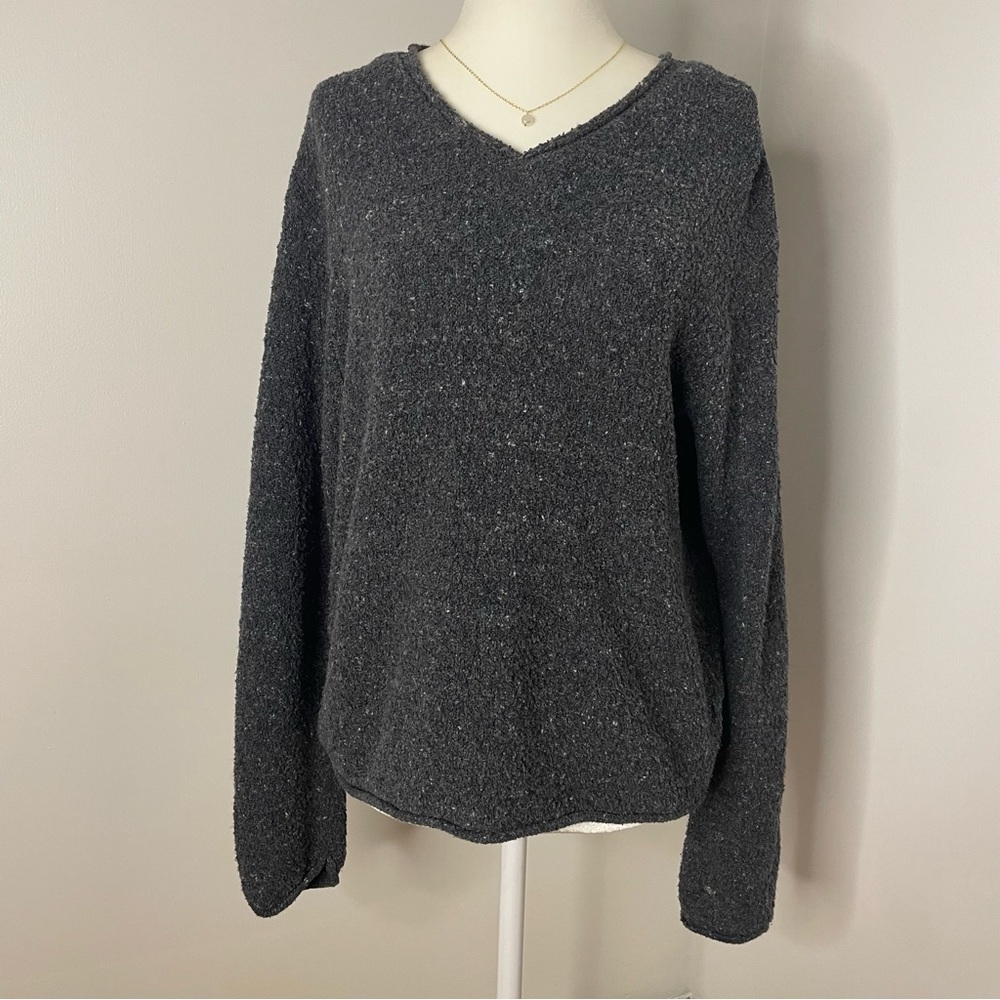 Vintage Made In The USA Alps Gray Fuzzy Knit V-Neck Sweater Medium